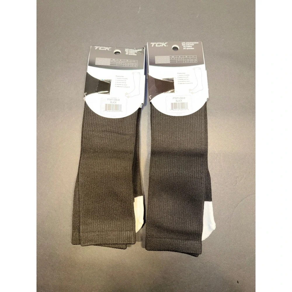 TCK Pro Sport PTWT1 Black White Over the Calf Athletic Socks 2 Pairs Mens Medium
